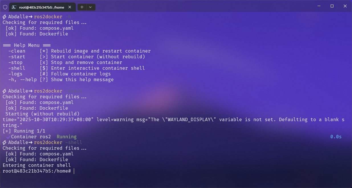 ROS2 Docker Launcher preview