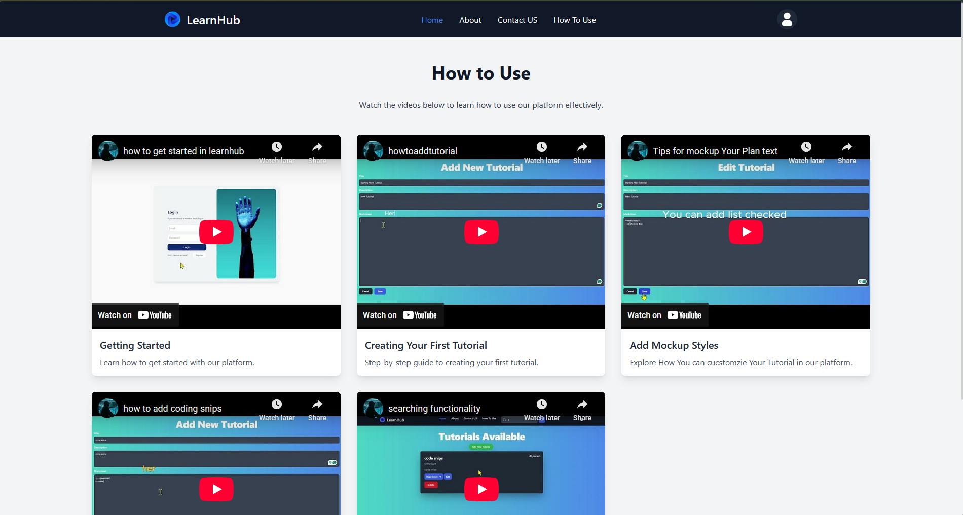 LearnHub - Tutorial Sharing Platform screenshot 1